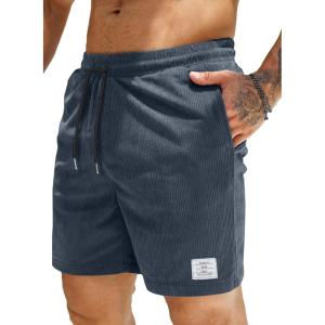 JMIERR Men’s Corduroy Shorts Casual Elastic Waist Drawstring Lightweight Summer Beach Shorts(A2 Navy Blue)