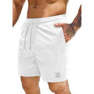 JMIERR Men’s Corduroy Shorts Casual Elastic Waist Drawstring Lightweight Summer Beach Shorts(A2 White)
