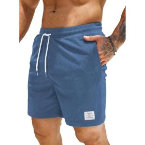 JMIERR Men’s Corduroy Shorts Casual Elastic Waist Drawstring Lightweight Summer Beach Shorts(A3 Ashleigh Blue)