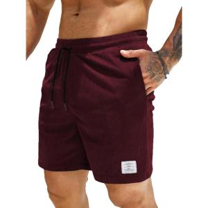 JMIERR Men’s Corduroy Shorts Casual Elastic Waist Drawstring Lightweight Summer Beach Shorts(A3 Burgundy)