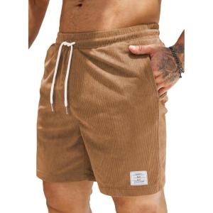 JMIERR Men’s Corduroy Shorts Casual Elastic Waist Drawstring Lightweight Summer Beach Shorts(A3 Camel)