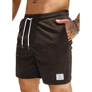 JMIERR Men’s Corduroy Shorts Casual Elastic Waist Drawstring Lightweight Summer Beach Shorts(A3 Chicory Coffee)