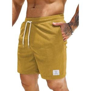 JMIERR Men’s Corduroy Shorts Casual Elastic Waist Drawstring Lightweight Summer Beach Shorts(A3 Ginger)