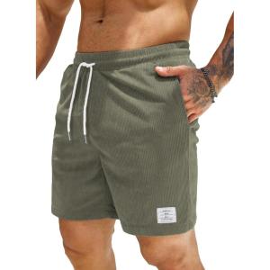 JMIERR Men’s Corduroy Shorts Casual Elastic Waist Drawstring Lightweight Summer Beach Shorts(A3 Laurel Green)
