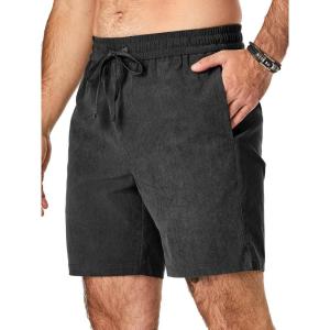 JMIERR Men’s Corduroy Shorts Casual Elastic Waist Drawstring Lightweight Summer Beach Shorts(B Black)