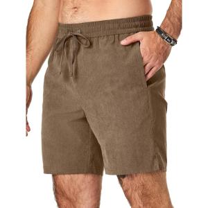 JMIERR Men’s Corduroy Shorts Casual Elastic Waist Drawstring Lightweight Summer Beach Shorts(B Khaki)