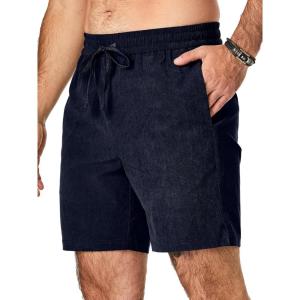 JMIERR Men’s Corduroy Shorts Casual Elastic Waist Drawstring Lightweight Summer Beach Shorts(B Navy Blue)
