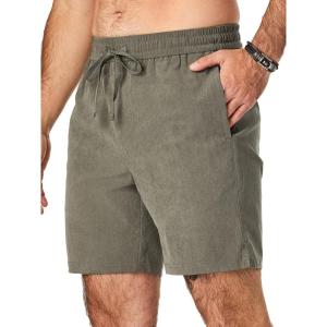 JMIERR Men’s Corduroy Shorts Casual Elastic Waist Drawstring Lightweight Summer Beach Shorts(B Vineyard Green)