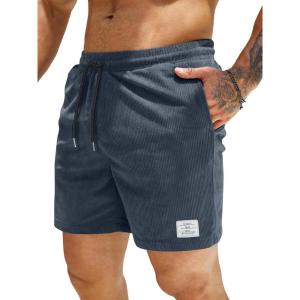 JMIERR Men’s Corduroy Shorts Casual Elastic Waist Drawstring Lightweight Summer Beach Shorts(C Navy Blue)
