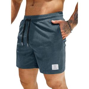 JMIERR Men’s Corduroy Shorts Casual Elastic Waist Drawstring Lightweight Summer Beach Shorts(C Real Teal)