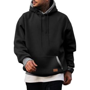 JMIERR Men’s Cotton Casual Hoodies Sweatshirts Fashion Long Sleeve Drawstring Fleece Pullover Hoodie with Pockets(A Black)