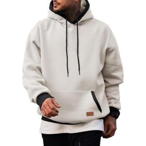 JMIERR Men’s Cotton Casual Hoodies Sweatshirts Fashion Long Sleeve Drawstring Fleece Pullover Hoodie with Pockets(A White)