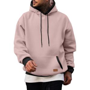 JMIERR Men’s Cotton Casual Hoodies Sweatshirts Fashion Long Sleeve Drawstring Fleece Pullover Hoodie with Pockets(Pink)