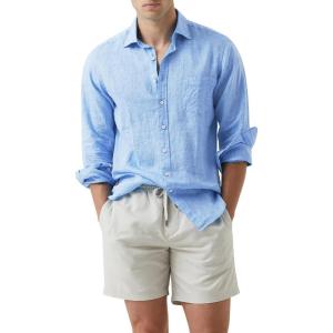 JMIERR Mens Cotton Linen Casual Stylish Button Down Shirt Long Sleeve Dress Shirts(01 Sky Blue)