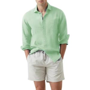 JMIERR Mens Cotton Linen Casual Stylish Button Down Shirt Long Sleeve Dress Shirts(A Green)