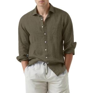 JMIERR Mens Cotton Linen Casual Stylish Button Down Shirt Long Sleeve Dress Shirts(A2 Armygreen)