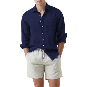 JMIERR Mens Cotton Linen Casual Stylish Button Down Shirt Long Sleeve Dress Shirts(B Blue)