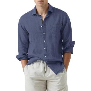 JMIERR Mens Cotton Linen Casual Stylish Button Down Shirt Long Sleeve Dress Shirts(B1 Grey Blue)