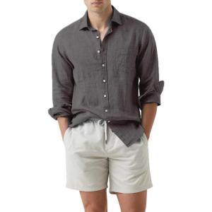 JMIERR Mens Cotton Linen Casual Stylish Button Down Shirt Long Sleeve Dress Shirts(B5 Grey)