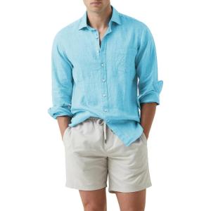 JMIERR Mens Cotton Linen Casual Stylish Button Down Shirt Long Sleeve Dress Shirts(B6 Blue)