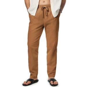 JMIERR Mens Cotton Pants Casual Elastic Waist Drawstring Lightweight Summer Beach Trousers with Pockets(Camel)