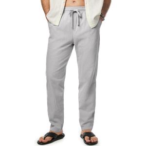 JMIERR Mens Cotton Pants Casual Elastic Waist Drawstring Lightweight Summer Beach Trousers with Pockets(Light Grey)