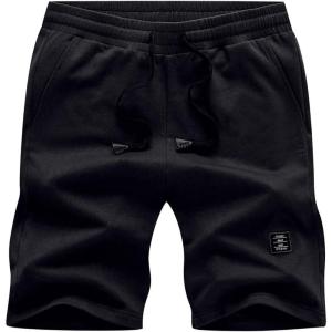JMIERR Mens Cotton Sweat Shorts with 3 Pockets Workout Lounge Jogger Athletic Shorts 7 inch Inseam Running Shorts(A Black)