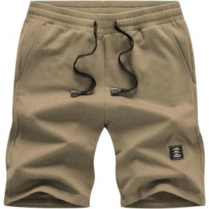 JMIERR Mens Cotton Sweat Shorts with 3 Pockets Workout Lounge Jogger Athletic Shorts 7 inch Inseam Running Shorts(A Khaki)