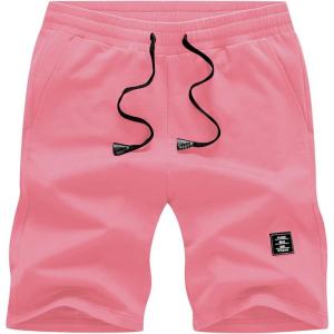 JMIERR Mens Cotton Sweat Shorts with 3 Pockets Workout Lounge Jogger Athletic Shorts 7 inch Inseam Running Shorts(A Pink)