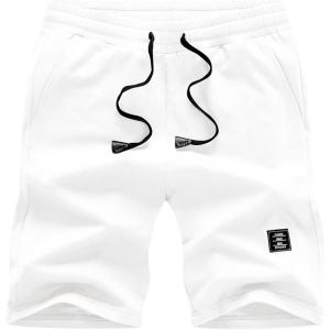 JMIERR Mens Cotton Sweat Shorts with 3 Pockets Workout Lounge Jogger Athletic Shorts 7 inch Inseam Running Shorts(A White)