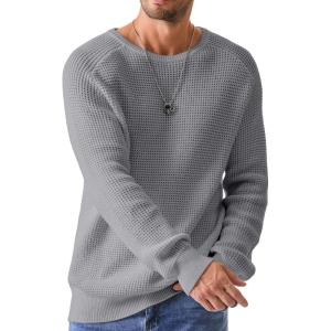 JMIERR Men’s Crewneck Pullover Sweater Waffle Textured Knitted Sweaters Casual Loose Fit Sweaters with Ribbing Edge(03 Light Grey)