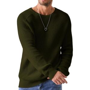 JMIERR Men’s Crewneck Pullover Sweater Waffle Textured Knitted Sweaters Casual Loose Fit Sweaters with Ribbing Edge(04 Moss Green)