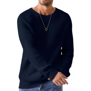JMIERR Men’s Crewneck Pullover Sweater Waffle Textured Knitted Sweaters Casual Loose Fit Sweaters with Ribbing Edge(04 Navy Blue)