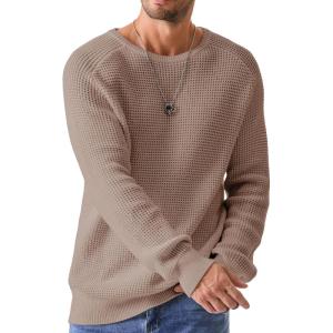 JMIERR Men’s Crewneck Pullover Sweater Waffle Textured Knitted Sweaters Casual Loose Fit Sweaters with Ribbing Edge(05 Smoke Gray(khaki))