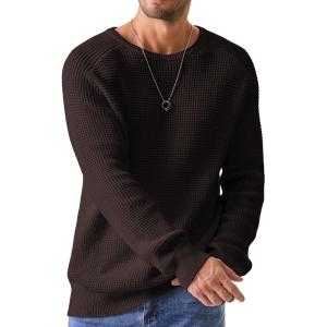 JMIERR Men’s Crewneck Pullover Sweater Waffle Textured Knitted Sweaters Casual Loose Fit Sweaters with Ribbing Edge(Chocolate Brown)