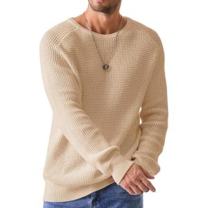 JMIERR Men’s Crewneck Pullover Sweater Waffle Textured Knitted Sweaters Casual Loose Fit Sweaters with Ribbing Edge(Cream)