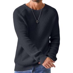 JMIERR Men’s Crewneck Pullover Sweater Waffle Textured Knitted Sweaters Casual Loose Fit Sweaters with Ribbing Edge(Dark Grey)