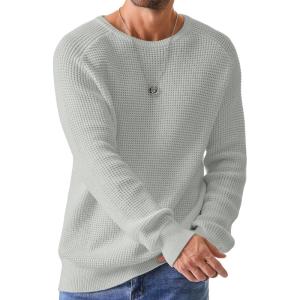 JMIERR Men’s Crewneck Pullover Sweater Waffle Textured Knitted Sweaters Casual Loose Fit Sweaters with Ribbing Edge(Gray)