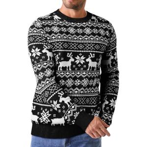 JMIERR Men’s Crewneck Pullover Sweater Waffle Textured Knitted Sweaters Casual Loose Fit Sweaters with Ribbing Edge(Patterned Black)