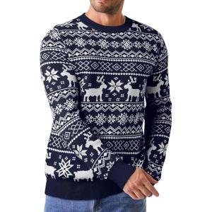 JMIERR Men’s Crewneck Pullover Sweater Waffle Textured Knitted Sweaters Casual Loose Fit Sweaters with Ribbing Edge(Patterned Blue)