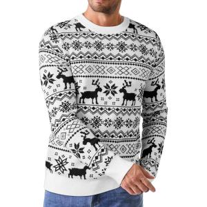 JMIERR Men’s Crewneck Pullover Sweater Waffle Textured Knitted Sweaters Casual Loose Fit Sweaters with Ribbing Edge(Patterned White)