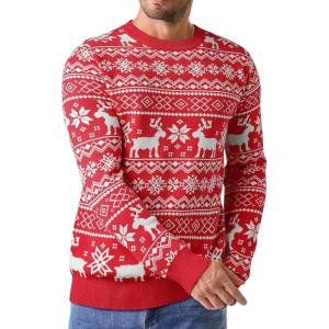 JMIERR Men’s Crewneck Pullover Sweater Waffle Textured Knitted Sweaters Casual Loose Fit Sweaters with Ribbing Edge(Red)