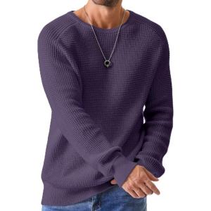 JMIERR Men’s Crewneck Pullover Sweater Waffle Textured Knitted Sweaters Casual Loose Fit Sweaters with Ribbing Edge(Violet)