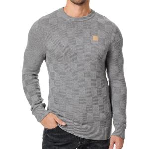 JMIERR Men’s Crewneck Sweater Casual Fall Checkered Long Sleeve Knit Pullover Sweaters(Light Grey)