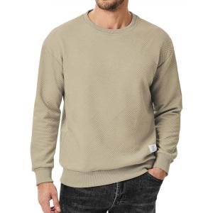 JMIERR Men’s Crewneck Sweatshirt Casual Long Sleeve Geometric Texture Sweatshirts Fashion Pullover Shirts(Light Khaki)