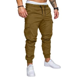 JMIERR Mens Fashion Cargo Pants – Casual Cotton Tapered Stretch Twill Drawstring Athletic Joggers Sweatpants with 6 Pockets(A Brown)
