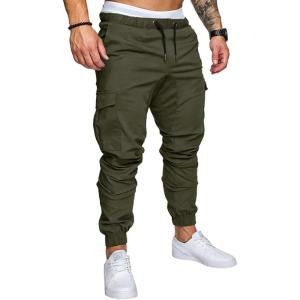 JMIERR Mens Fashion Cargo Pants – Casual Cotton Tapered Stretch Twill Drawstring Athletic Joggers Sweatpants with 6 Pockets(A Green 2)