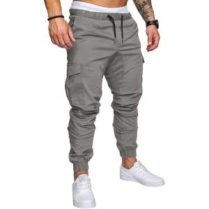 JMIERR Mens Fashion Cargo Pants – Casual Cotton Tapered Stretch Twill Drawstring Athletic Joggers Sweatpants with 6 Pockets(A Grey 2)