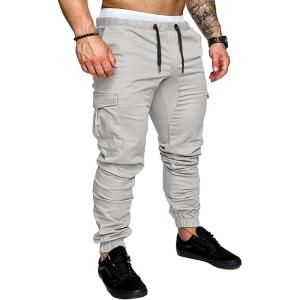 JMIERR Mens Fashion Cargo Pants – Casual Cotton Tapered Stretch Twill Drawstring Athletic Joggers Sweatpants with 6 Pockets(A Grey3)
