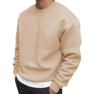 JMIERR Men’s Fleece Crewneck Sweatshirt Casual Long Sleeves Cotton Warm Basic Pullover Fashion Shirts(Beige)